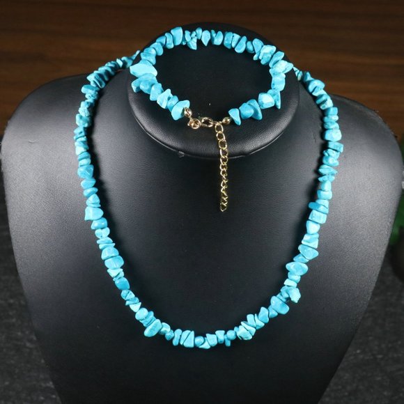 Zara Natural Teal Stone Irregular Bead Bohemia Natural Jewelry Necklace/Bracelet - Picture 2 of 15